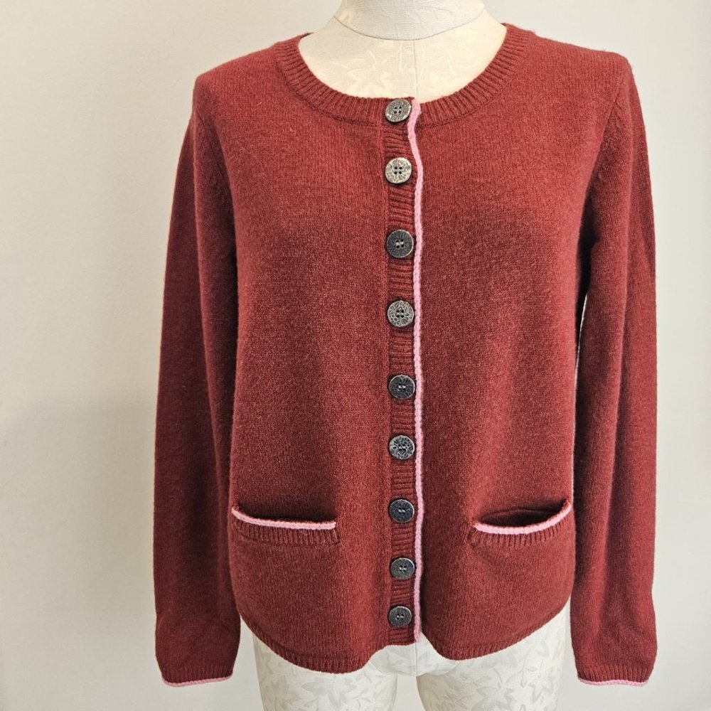 Sundance Extra Fine Merino Wool Cardigan in Deep Red, Size Small